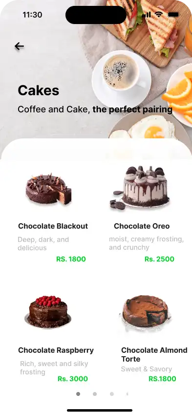 Coffee Mobile App Cake Category Layout